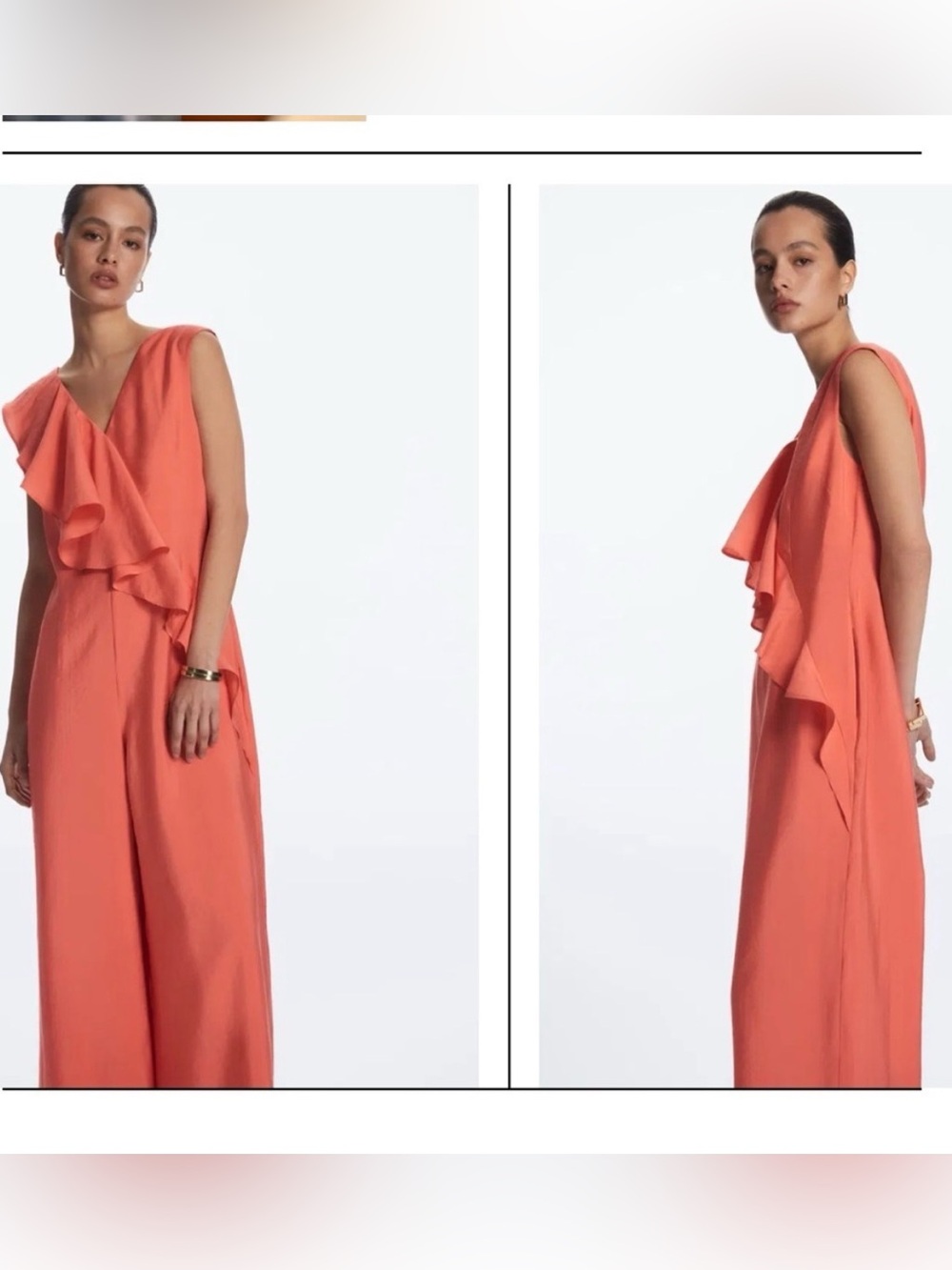 COS Tangerine Ruffle V-Neck Wide-Leg Jumpsuit 8